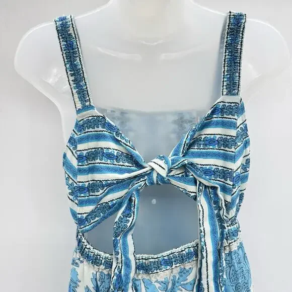 Joie Boho Tiered Tie Back Maxi Dress Sz 6 Blue Beaded Festival Coquette Peasant - Picture 4 of 14